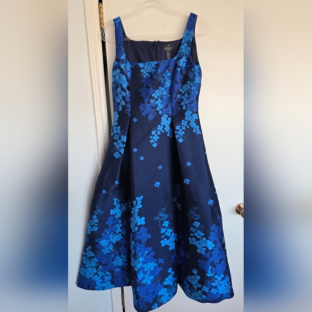 Adrianna Papell Navy Floral A-Line Dress Prom